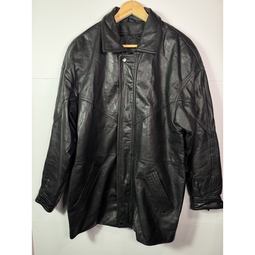 Lucky Leather Los Angeles Black Leather Car Coat Jacket Mens S Zip Snap